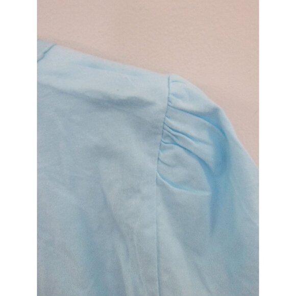 Rafaella Womens Light Blue Cotton Short Sleeve Top With Embroidered V-Neckline & - Picture 2 of 5